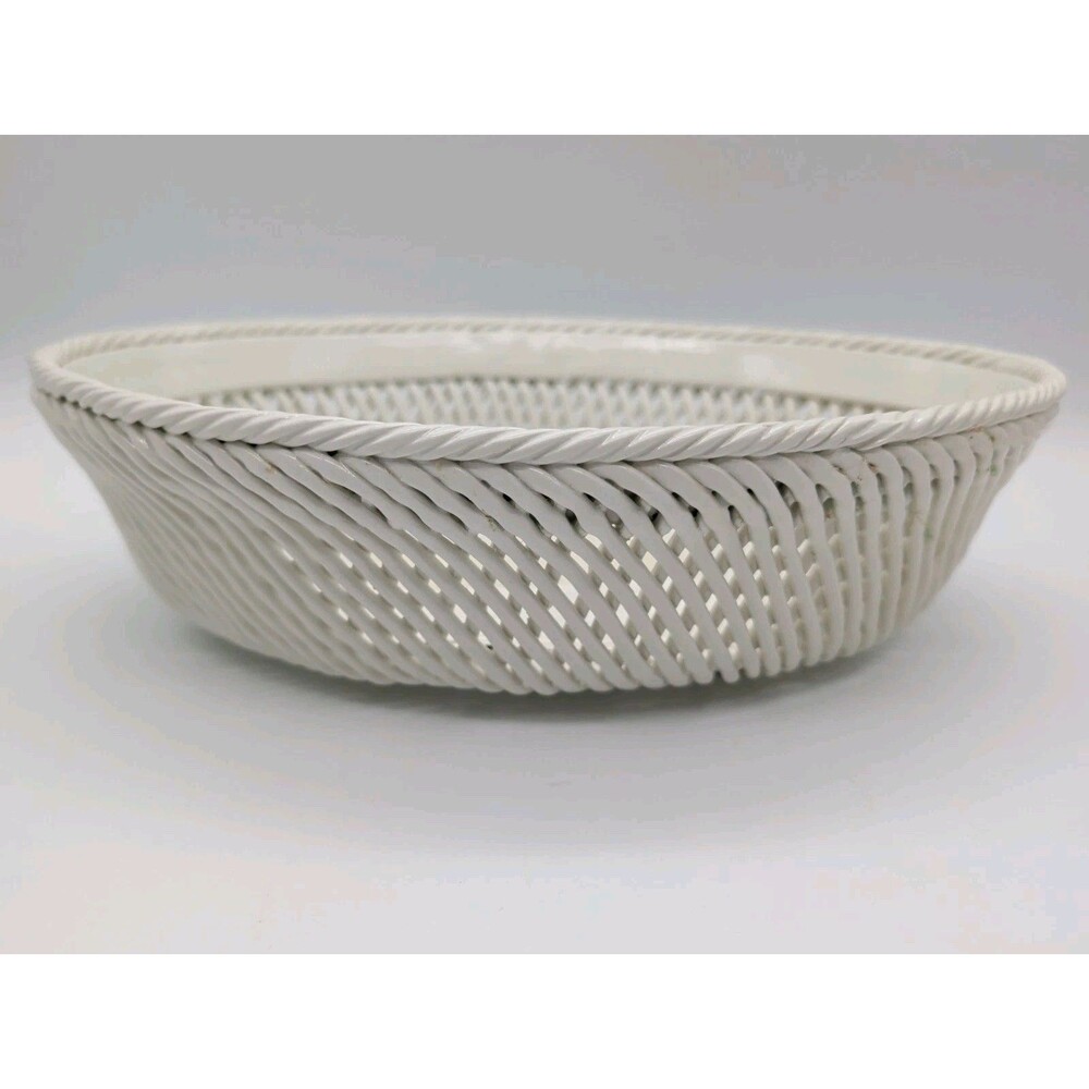 Vtg Bassano Majolica Woven Lattice Fruit Bowl Italy Ceramic Bread